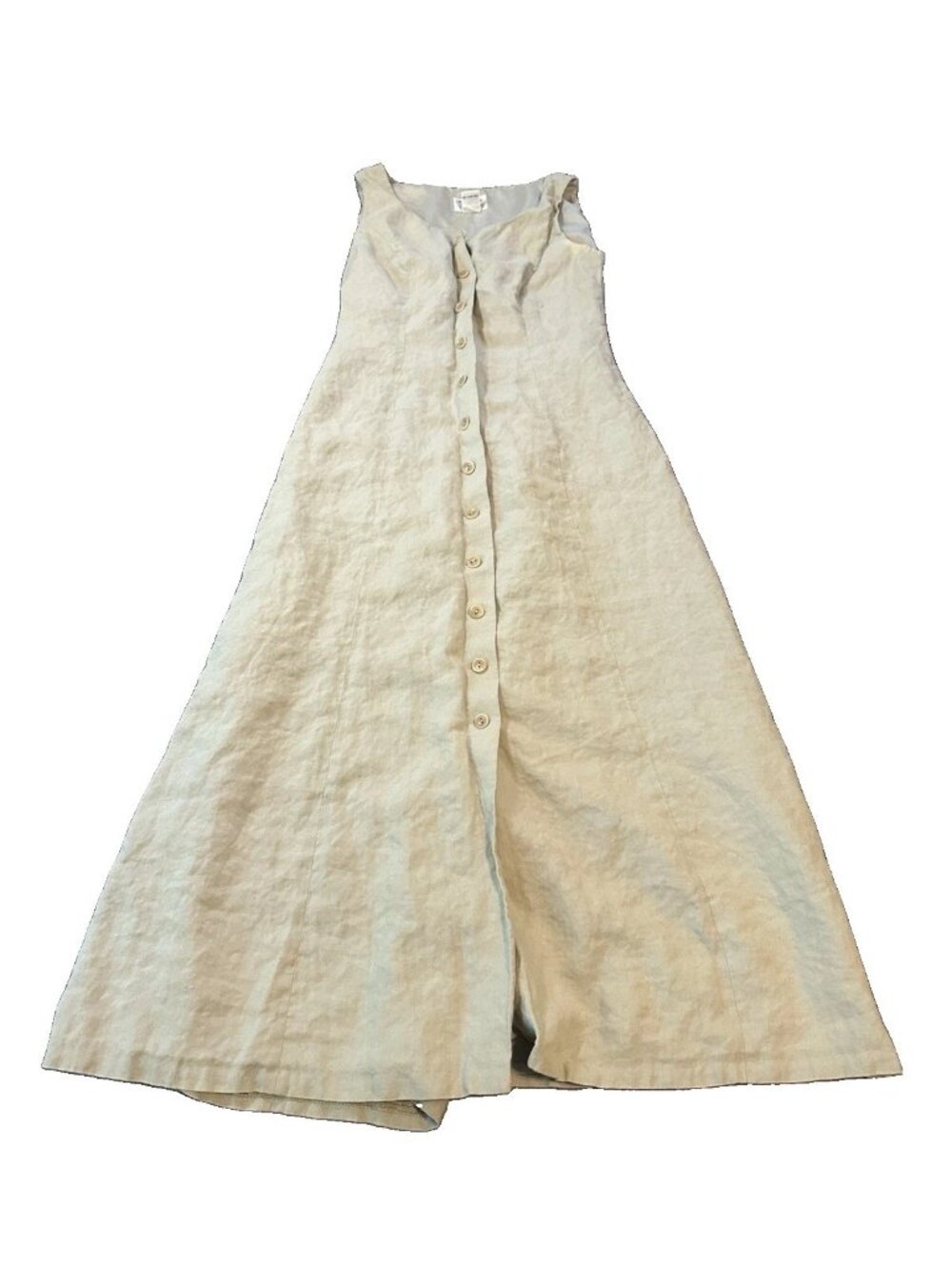 Vintage 100% Linen Cream Dress 2P Sleeveless‎ A line Maxi Button Front Cottage